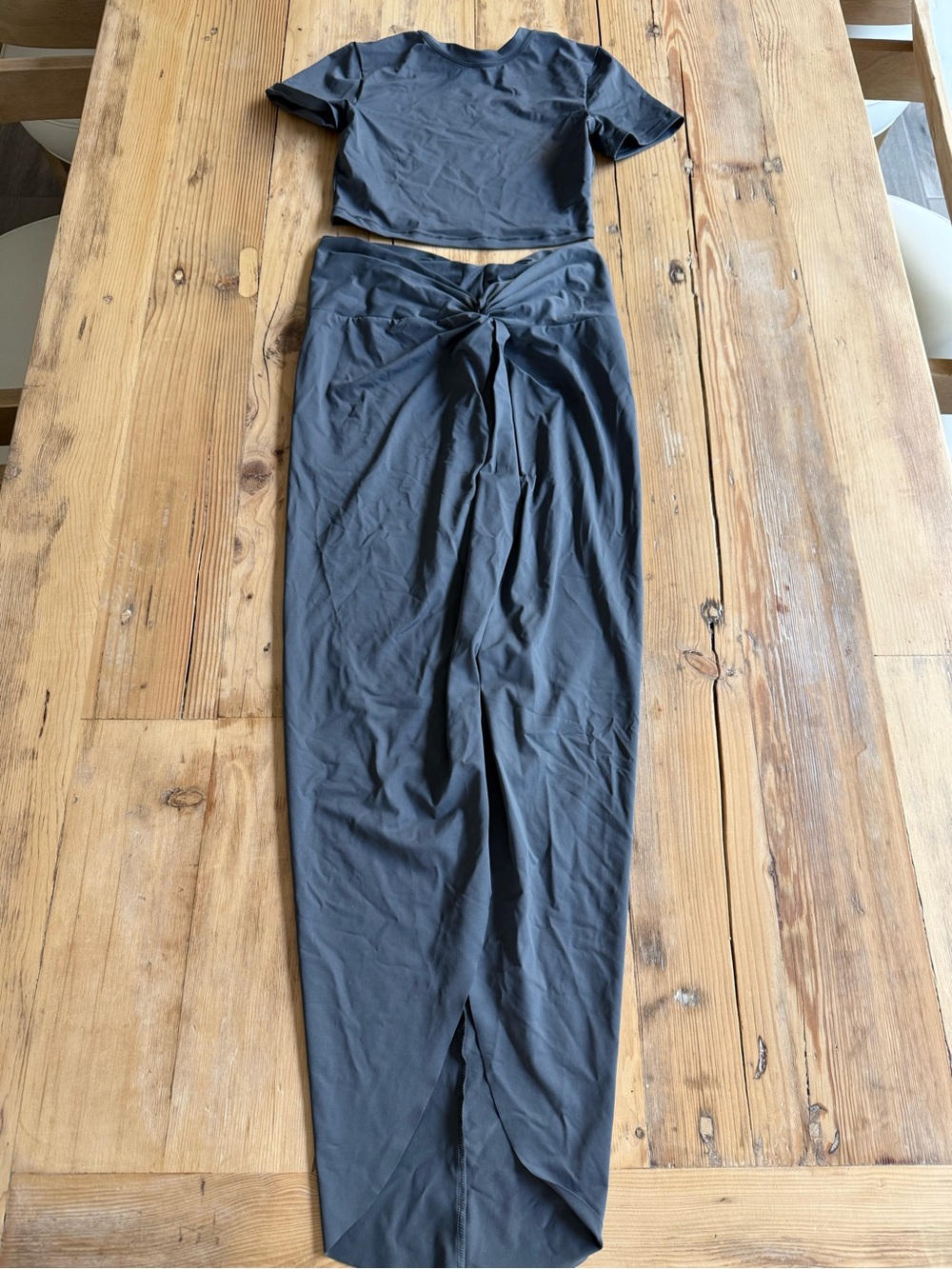 SKIMS Recycled Swim Crop Top & Twist Front Maxi Skirt Set, Onyx, Size M